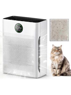 Large Room Air Purifier for Home & Pets, Washable Filter, PM 2.5 Sensor, White